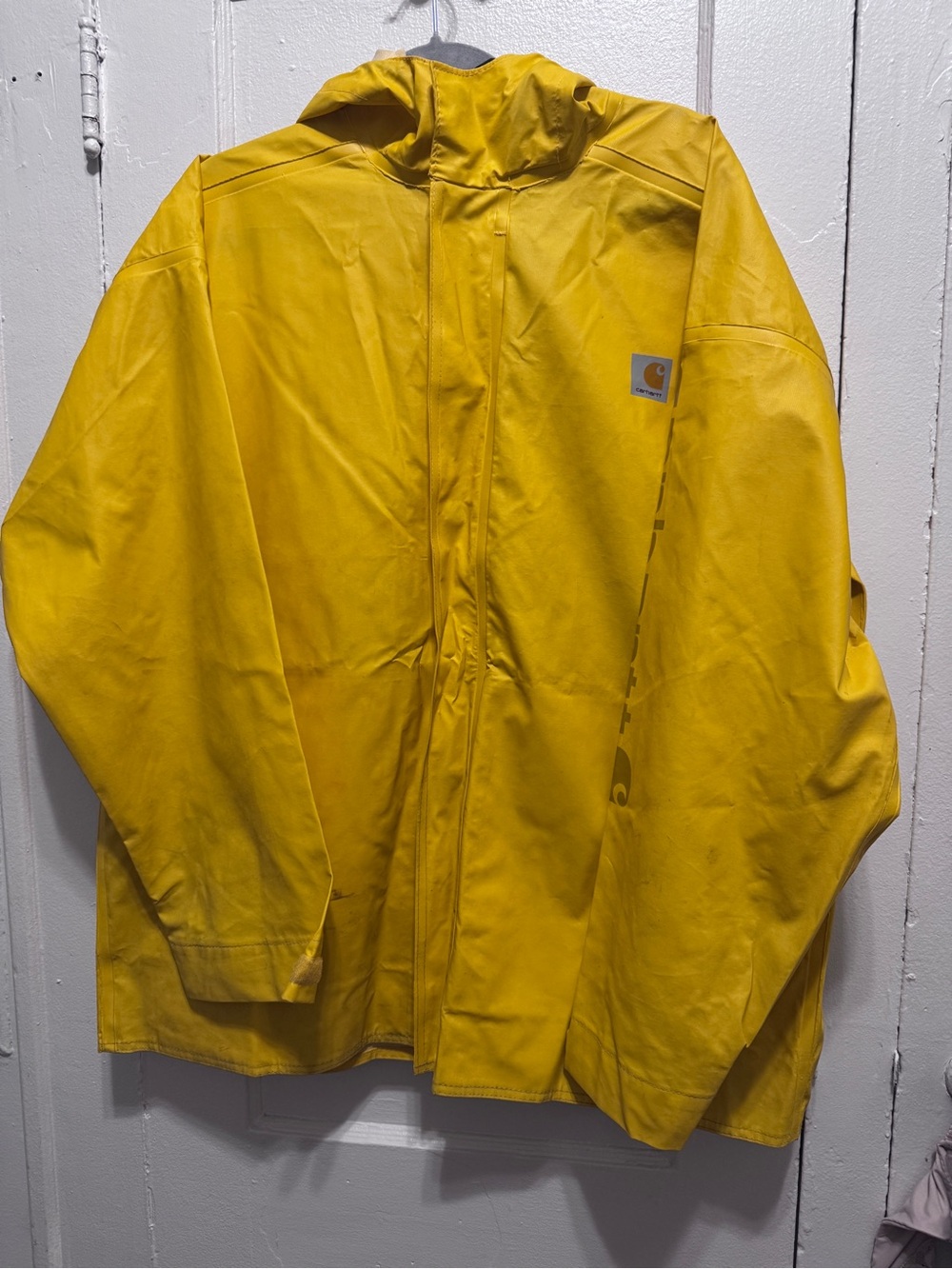 Carhartt Bright Yellow Hooded Raincoat with Logo Panel